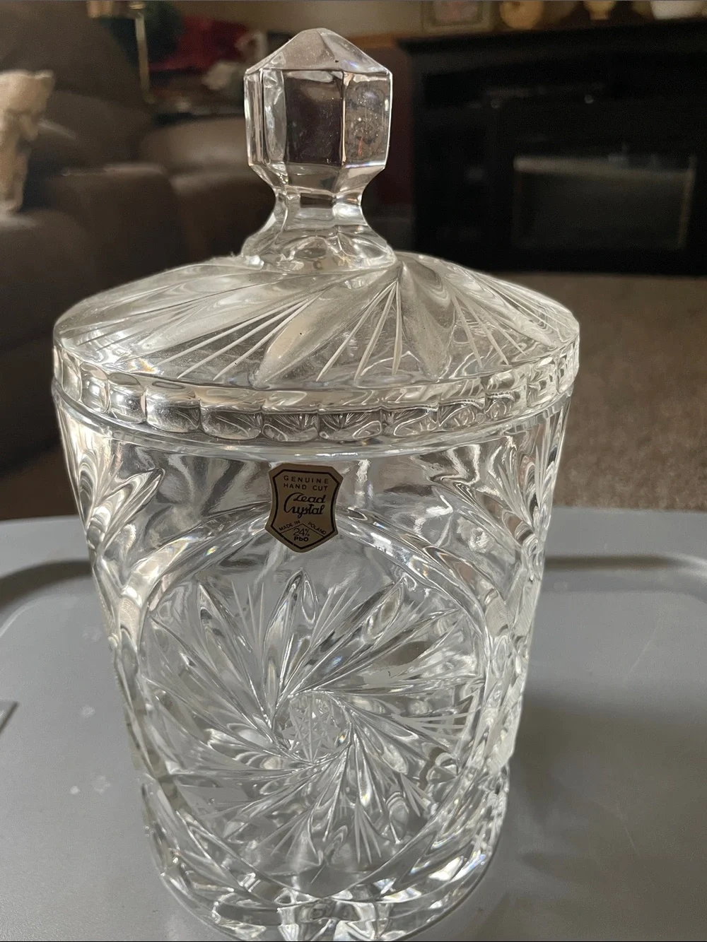 Genuine Hand Cut Lead Crystal Lidded Canister - Clear 24%pbo Made in Poland